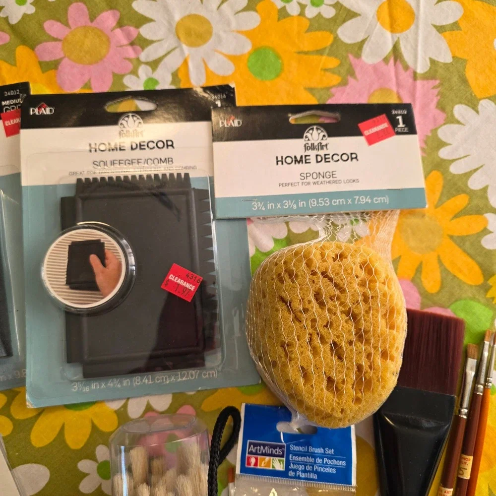 FolkArt Home Decor Chalk Paint Stencil Brush Set Sponge Sanding Block Mixed Lot